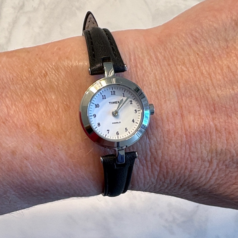 Timex Silver Dial Watch with Black Leather Strap